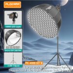 Kit d'éclairage vidéo / Softbox avec Trépied + Projecteur LED 100W + Boule à lumière – PLOKAMA PK-400S KIT B