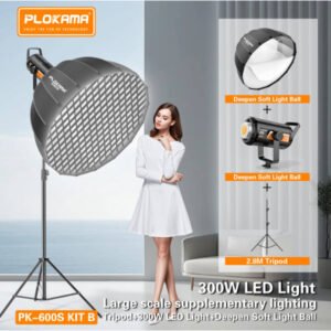 Kit d'éclairage vidéo / Softbox avec Trépied + Projecteur LED 300W + Boule à lumière – PLOKAMA PK-600S KIT B