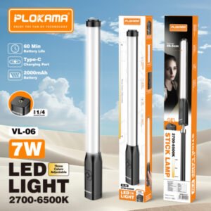 Éclairage vidéo LED rechargeable - Puissance 7 W - Batterie 2000 mAh - Autonomie jusqu’à – PLOKAMA VL-06