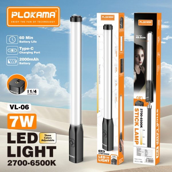 Éclairage vidéo LED rechargeable - Puissance 7 W - Batterie 2000 mAh - Autonomie jusqu’à – PLOKAMA VL-06