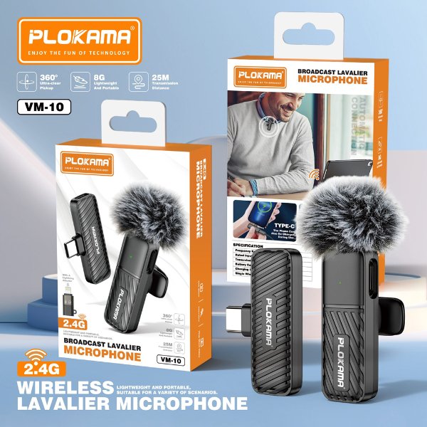 Micro cravate sans fil 2.4GHz, 1 micro (1 émetteur + 1 récepteur) – PLOKAMA VM-10