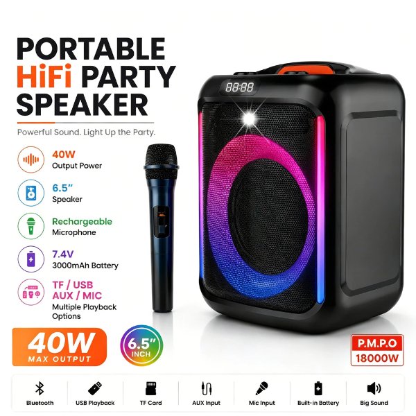 Enceinte/Baffle Bluetooth Rechargeable 30W 6.5 pouces avec micro sans fil et télécommande – SING-E ZQS-6170