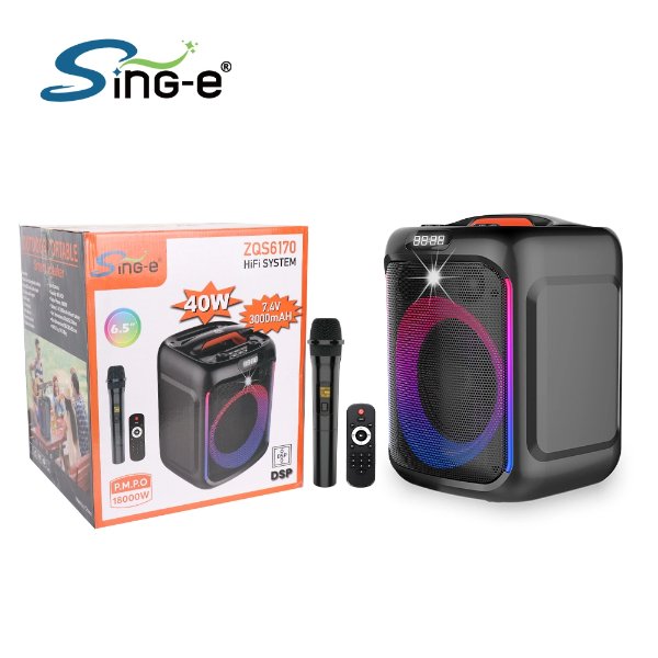 Enceinte/Baffle Bluetooth Rechargeable 30W 6.5 pouces avec micro sans fil et télécommande – SING-E ZQS-6170