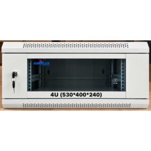 Baie réseau murale 4U 530 × 400 × 240 mm avec Porte vitrée et Ventilation perforée Blanc – Coffret Infromatique 4U Ventilo + Multiprise 530*400*240