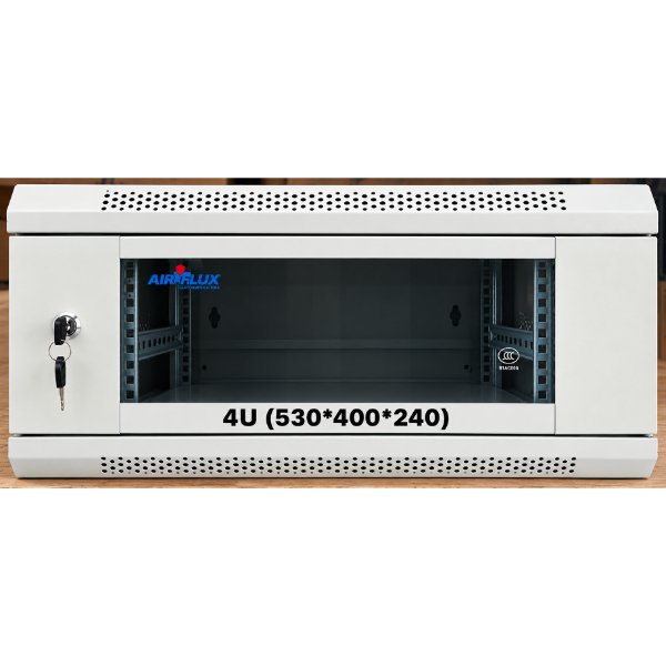 Baie réseau murale 4U 530 × 400 × 240 mm avec Porte vitrée et Ventilation perforée Blanc – Coffret Infromatique 4U Ventilo + Multiprise 530*400*240