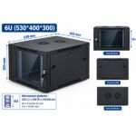 Baie réseau murale 6U 530 × 400 × 300 mm avec Porte vitrée et Ventilation perforée – Coffret Infromatique 6U Ventilo + Multiprise 530*400*300